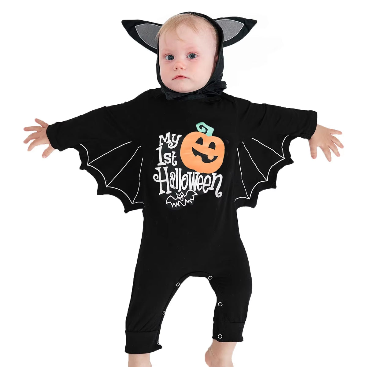 2Pcs/Set Unisex Black Bat Baby Costume Girls Boys My 1St Halloween Outfit Cotton 3-6M 6-9M 9-12M 12-18M