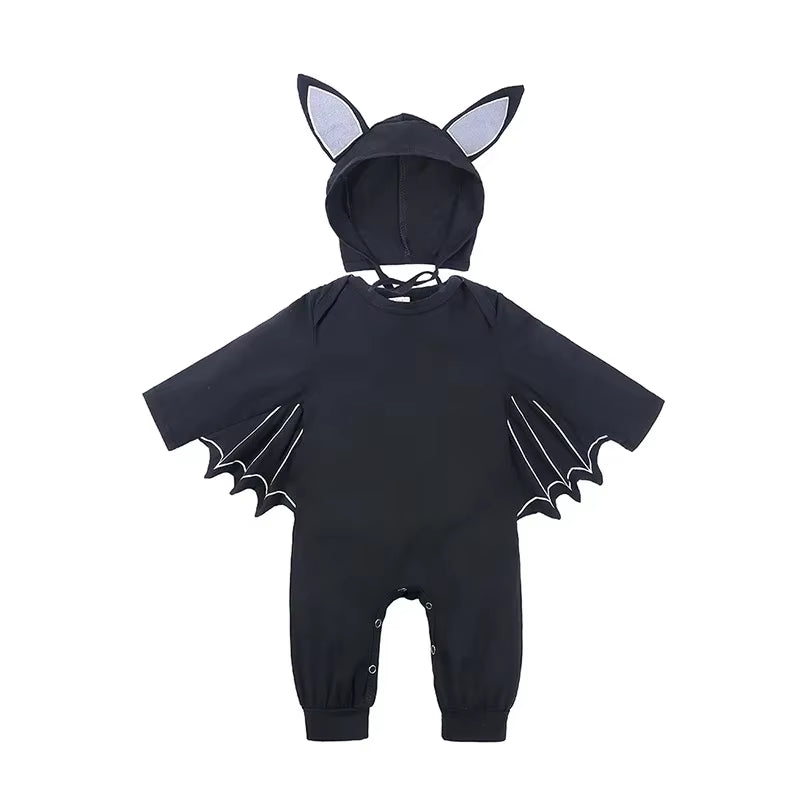2Pcs/Set Unisex Black Bat Baby Costume Girls Boys My 1St Halloween Outfit Cotton 3-6M 6-9M 9-12M 12-18M