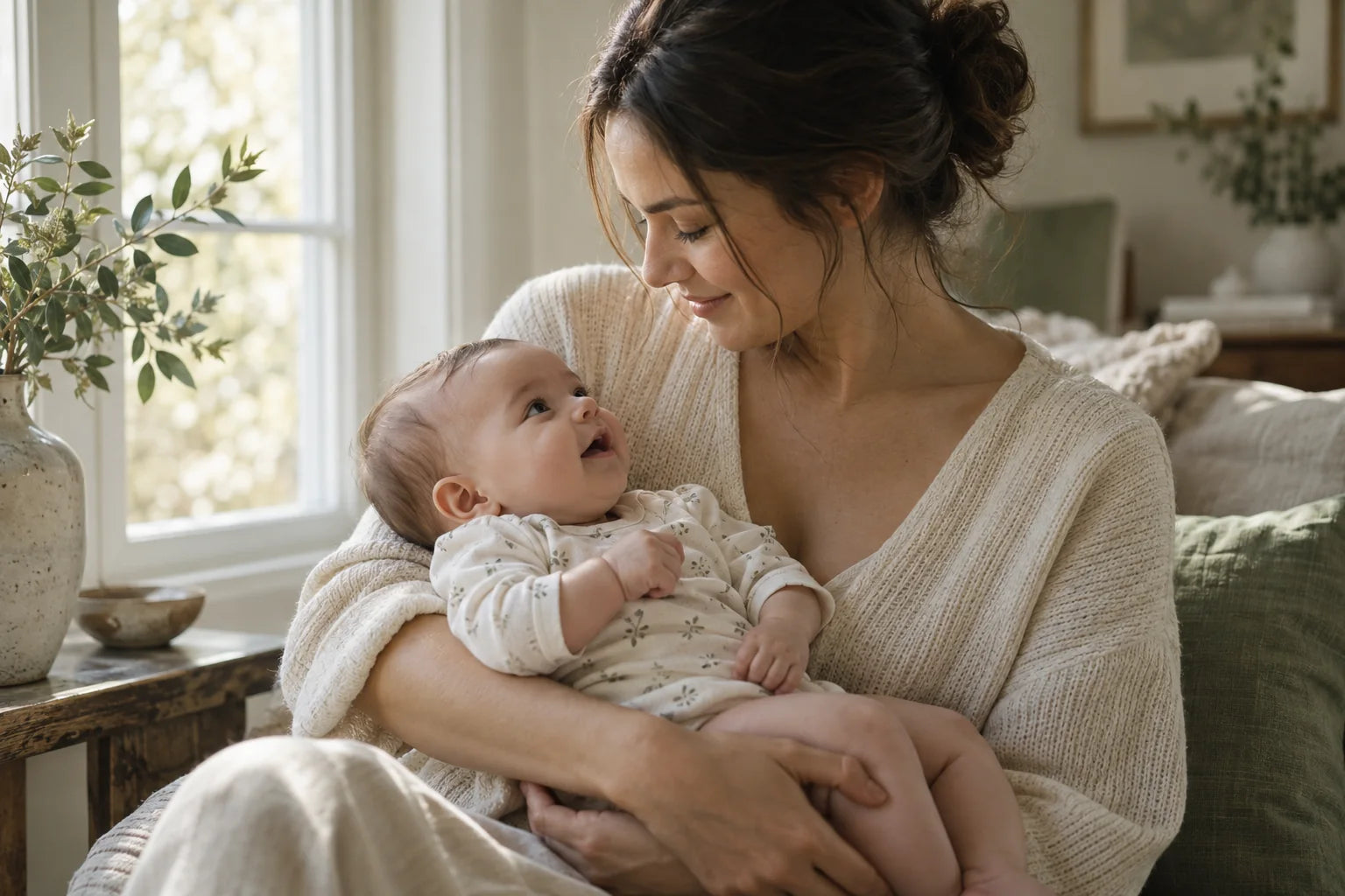 A parent enjoying a quiet moment with her baby