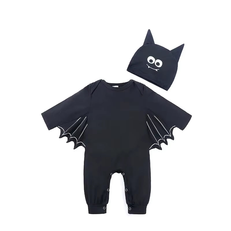 2Pcs/Set Unisex Black Bat Baby Costume Girls Boys My 1St Halloween Outfit Cotton 3-6M 6-9M 9-12M 12-18M