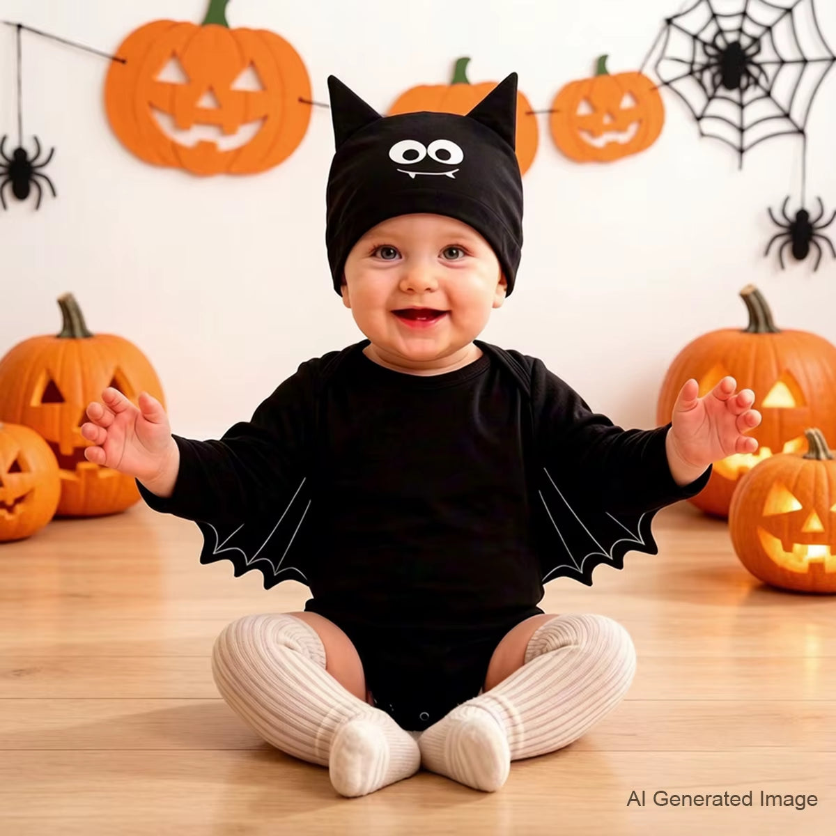 2Pcs/Set Unisex Black Bat Baby Costume Girls Boys My 1St Halloween Outfit Cotton 3-6M 6-9M 9-12M 12-18M