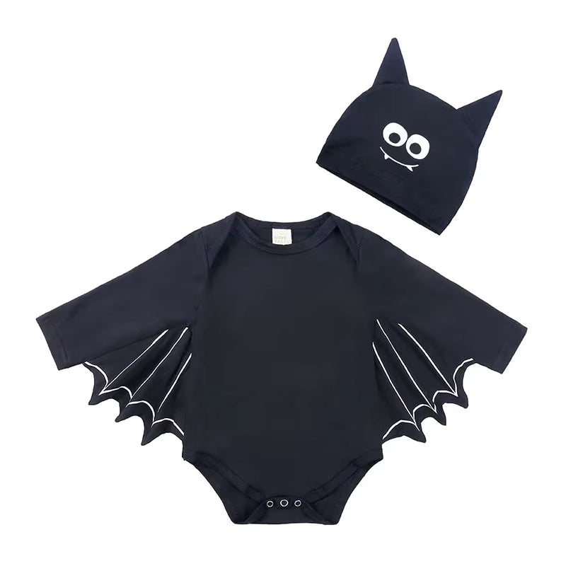 2Pcs/Set Unisex Black Bat Baby Costume Girls Boys My 1St Halloween Outfit Cotton 3-6M 6-9M 9-12M 12-18M