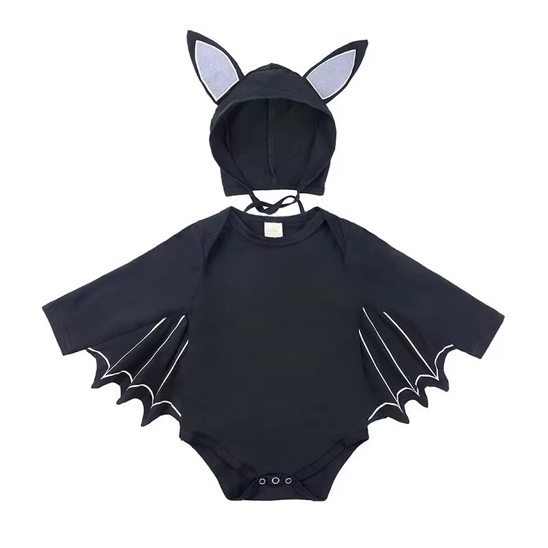 2Pcs/Set Unisex Black Bat Baby Costume Girls Boys My 1St Halloween Outfit Cotton 3-6M 6-9M 9-12M 12-18M