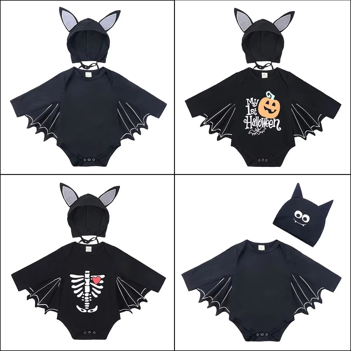 2Pcs/Set Unisex Black Bat Baby Costume Girls Boys My 1St Halloween Outfit Cotton 3-6M 6-9M 9-12M 12-18M
