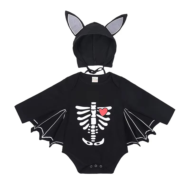 2Pcs/Set Unisex Black Bat Baby Costume Girls Boys My 1St Halloween Outfit Cotton 3-6M 6-9M 9-12M 12-18M