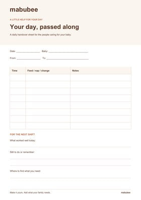 Baby-care handover planner